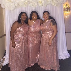One shoulder rose gold sequins bridesmaid dress